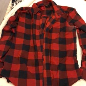 Polyester plaid button up.